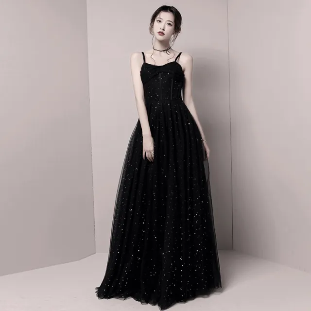 Long Temperament Suspender Dress Skirt Girl Black - Shop at LoveMi