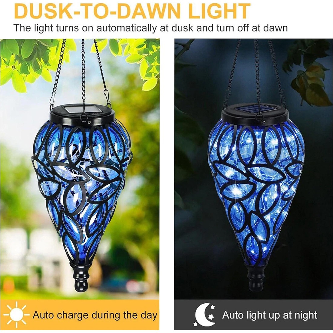 Outdoor Garden Solar Powered LED Light Lantern Hanging Yard Decoration Lamp
