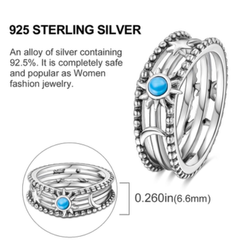 925 Sterling Silver Ring Blue Zircon