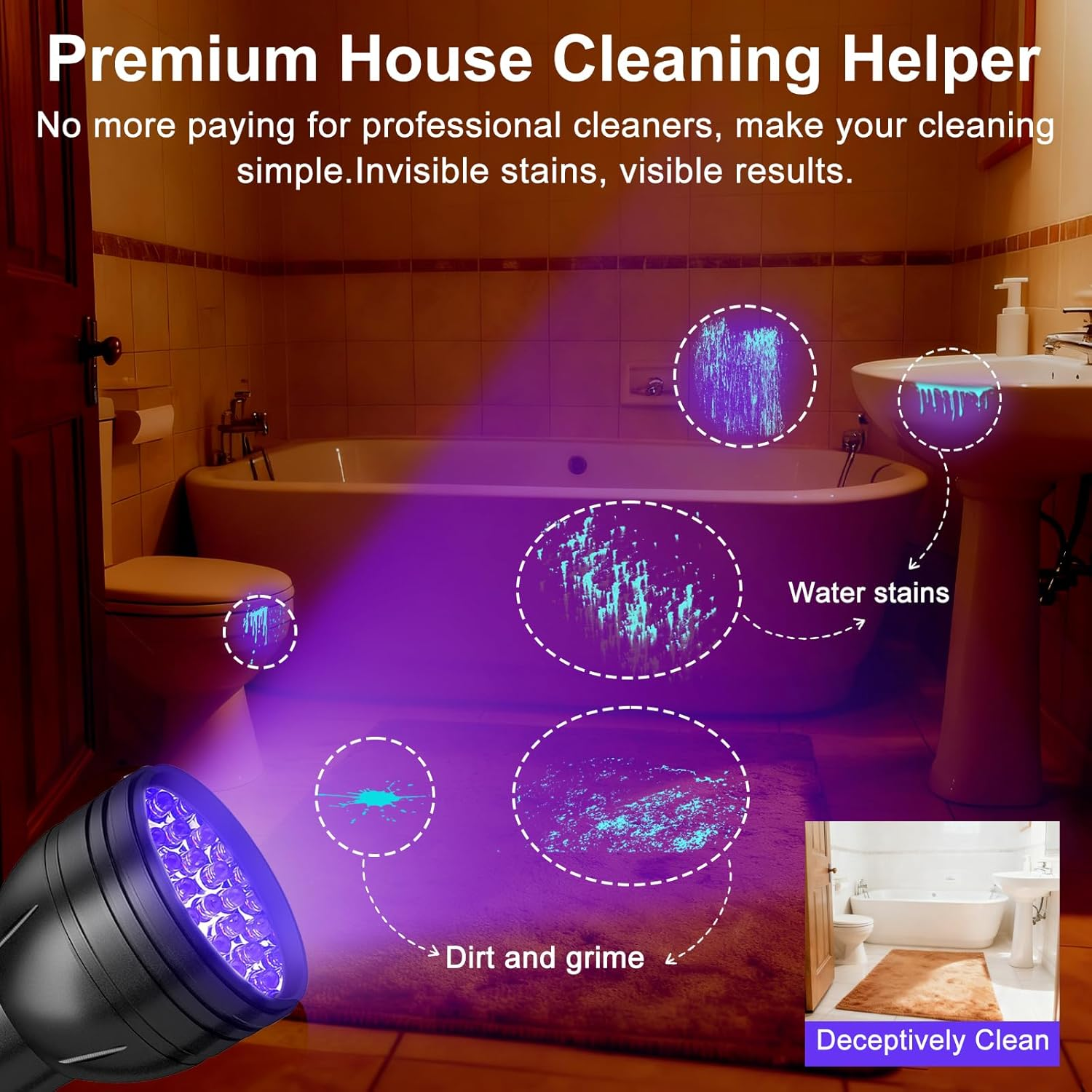 UV Flashlight Black Light, 51 LED Blacklight Pet Urine Detector For Dog Cat thumbnail 2