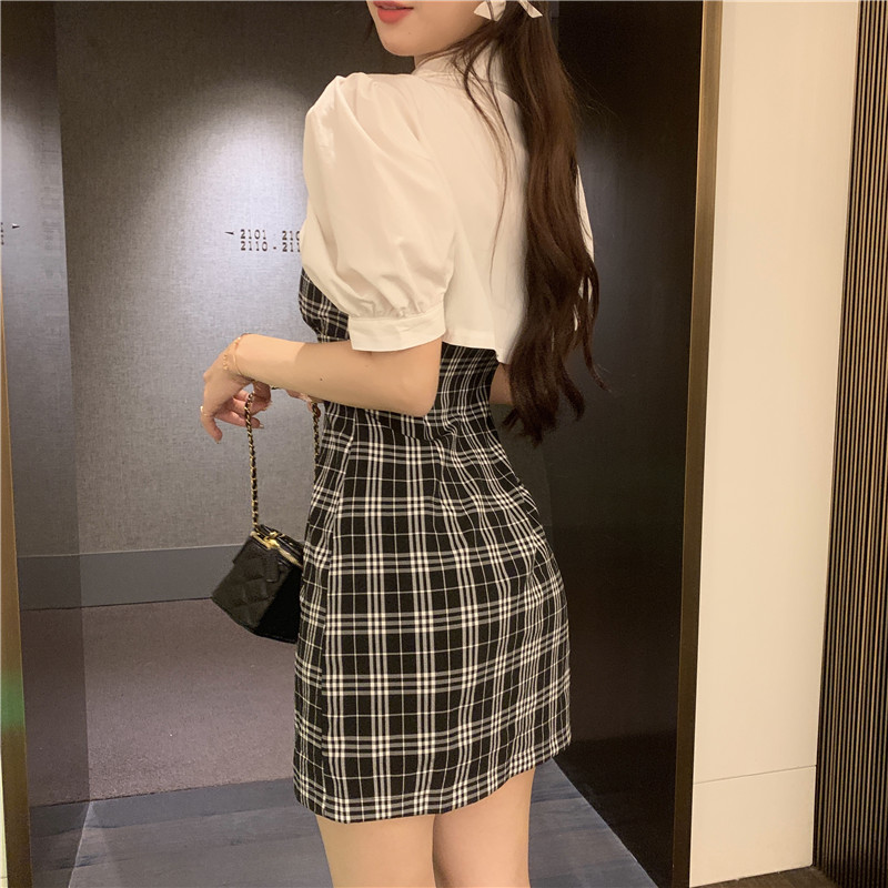 Waist Slim Plaid Bag Hip Short Skirt