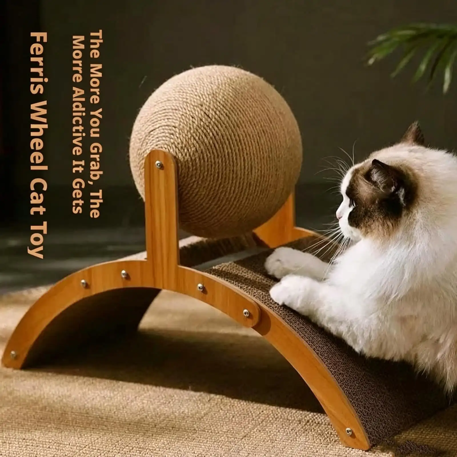 Wobble Ball Cat Scratcher, Cat Scratching Ball On Stand, Interactive Cat Scratcher With Rotating Sisal Ball, Cat Scratcher Board For Indoor,Protects Furniture &