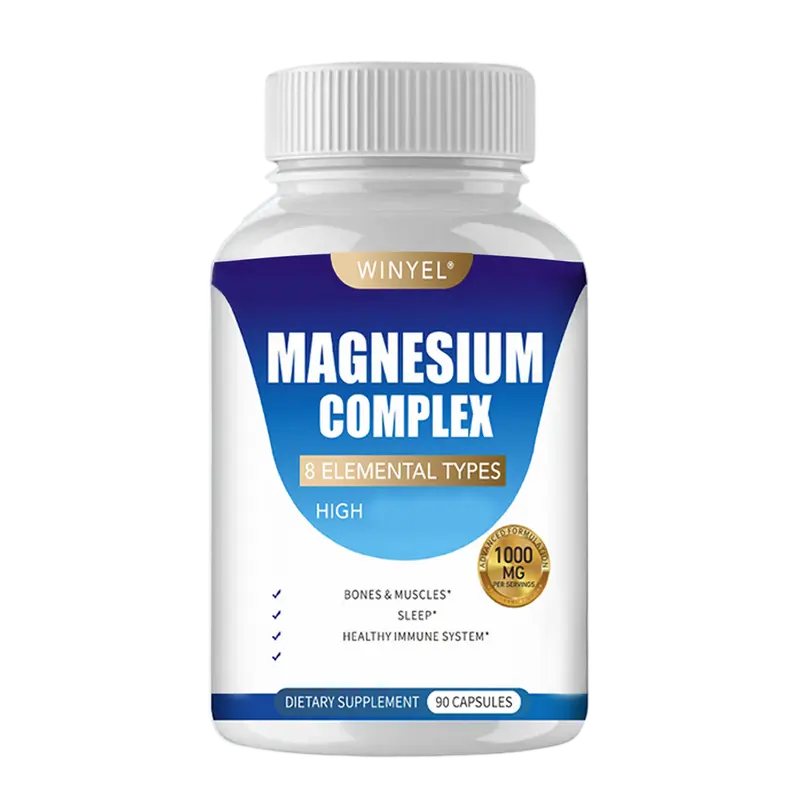 WINYEL MAGNESIUM COMPLEX Wellness Capsules With Malate & Glycinate And 8 ELEMENTAL MAGNESIUM, Supports Health 90 Capsules, Dietary Supplement.