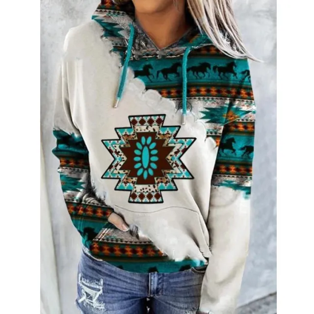 Fashion Women's Ethnic Style Printed Sweater Green - Shop at LoveMi