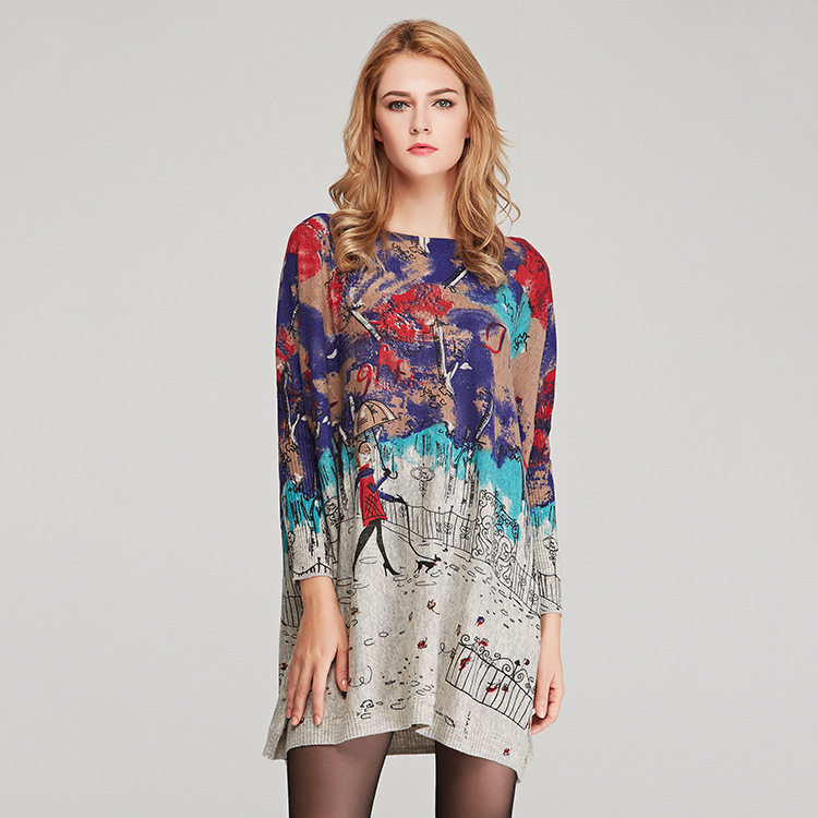 Large Size Women's Knit Sweater Women Loose Print