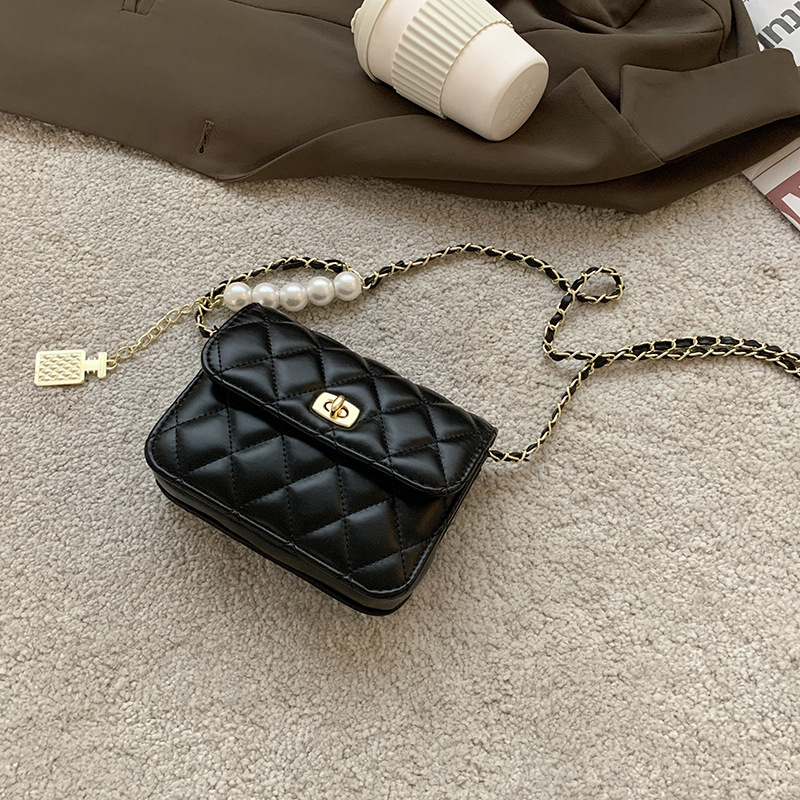 Lingge Chain Bag Fashion Small Square Bag Shoulder Bag Messenger Bag Black - Shop at LoveMi