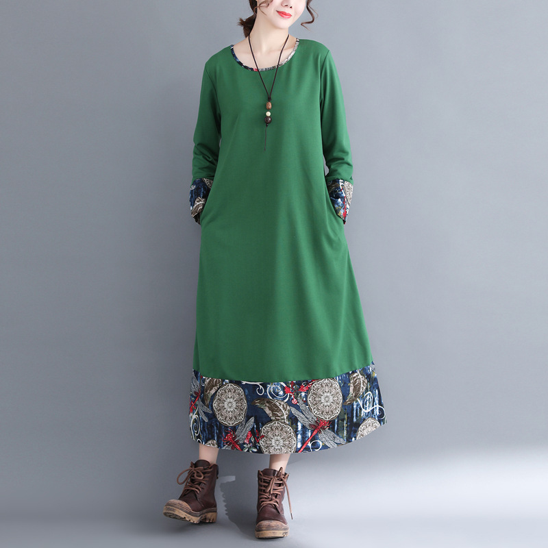 Women's Ethnic Style Loose Knitted Cotton And Linen Dress