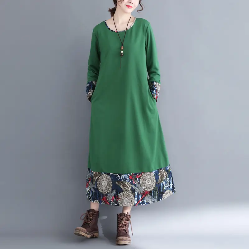 Women's Ethnic Style Loose Knitted Cotton And Linen Dress