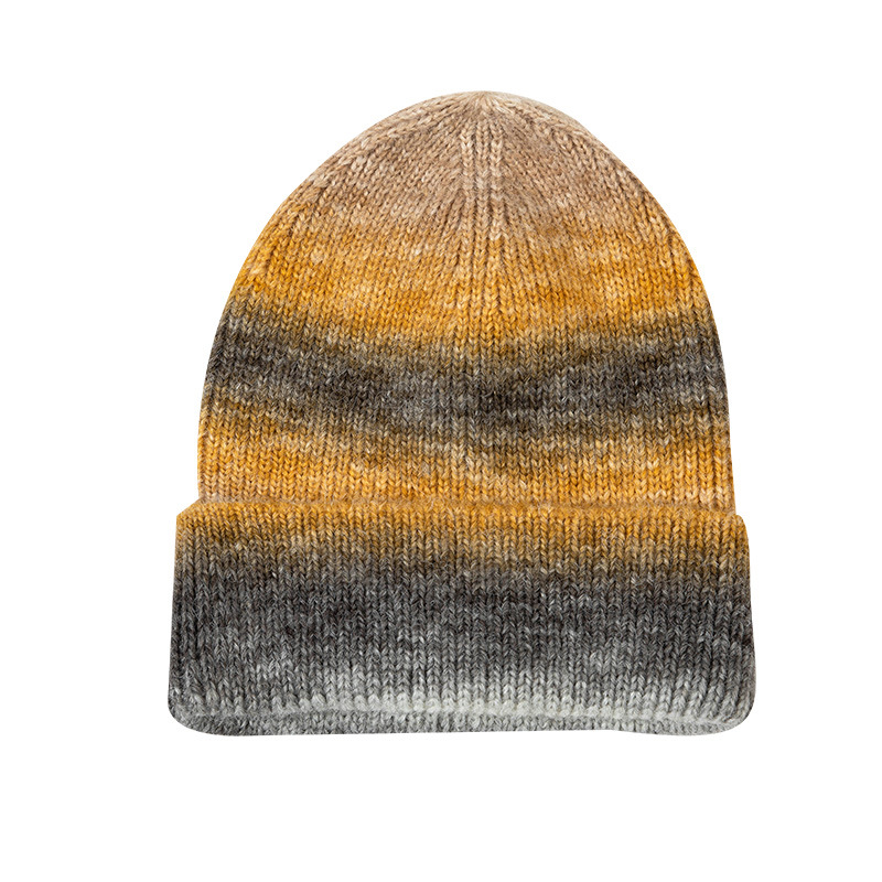 Striped Gradient Tie-dye Knitted Pullover Hat Women