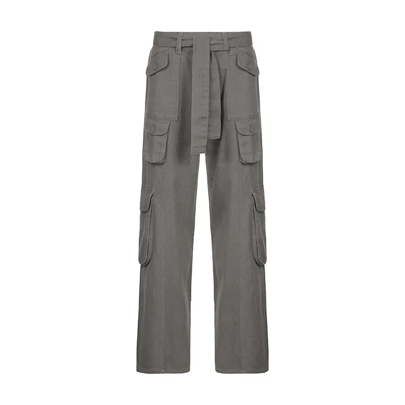 Retro Grey Work Jeans For Women European-american Style - Grey