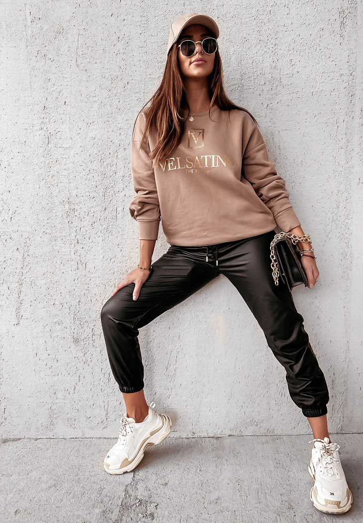 Women Solid Color Strapped Casual Leather Pants