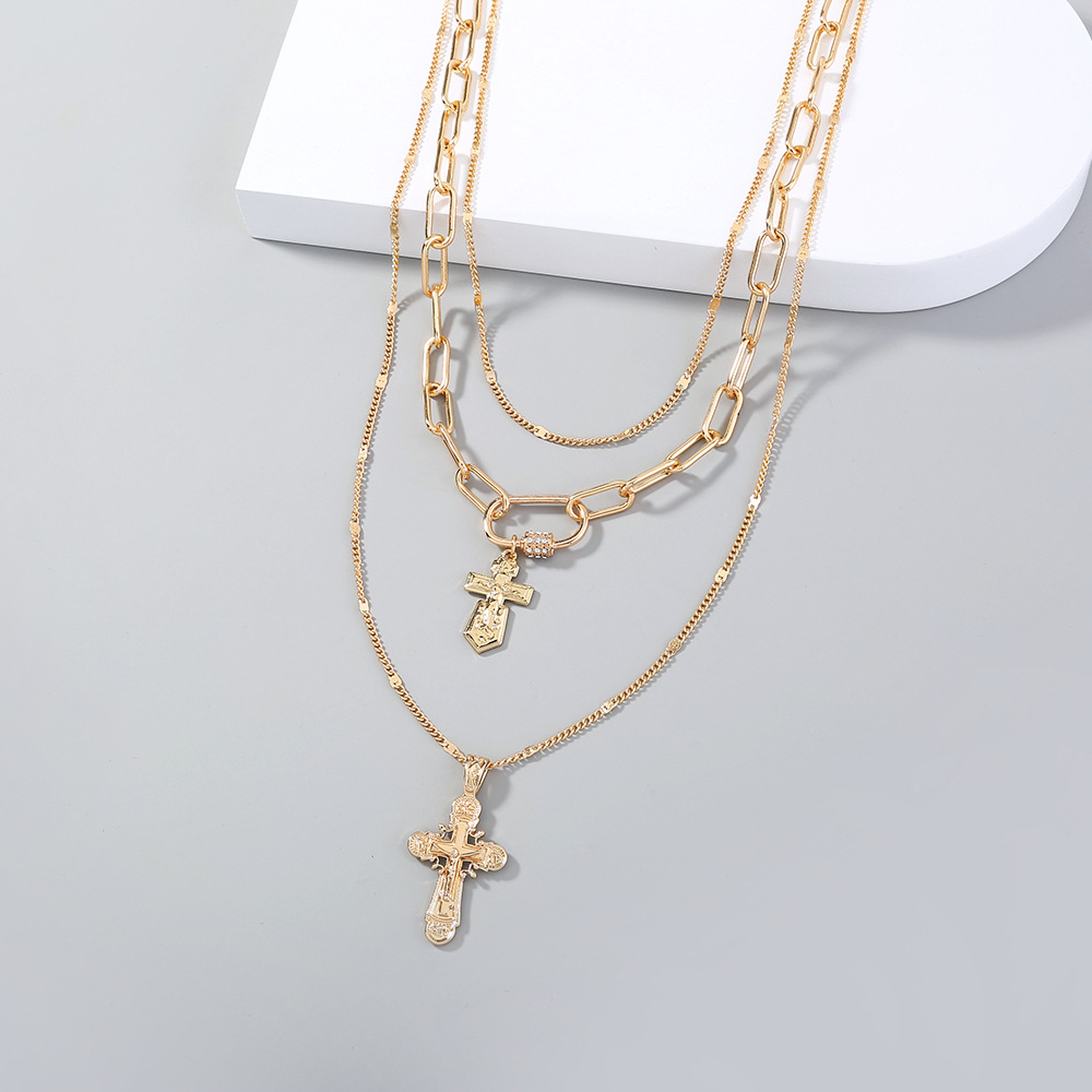 Double Cross Street Pendant Necklace Safety Clasp