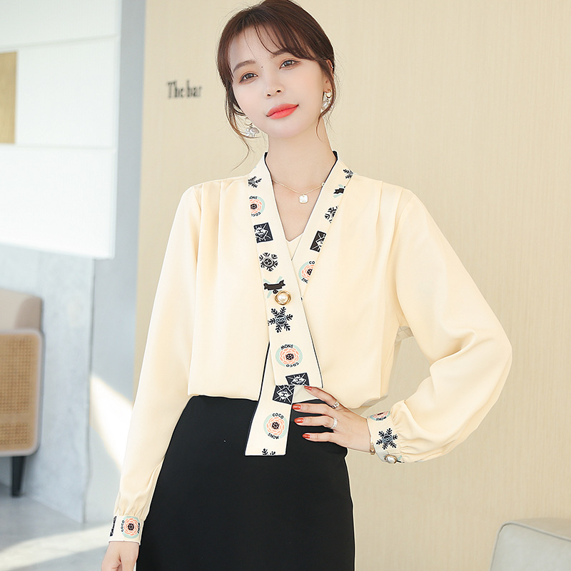 Shirt Female Design V-neck Tie Top Early Spring