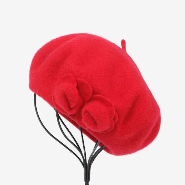 Beret Woolen Hat With Flowers To Keep Warm Red - Shop at LoveMi