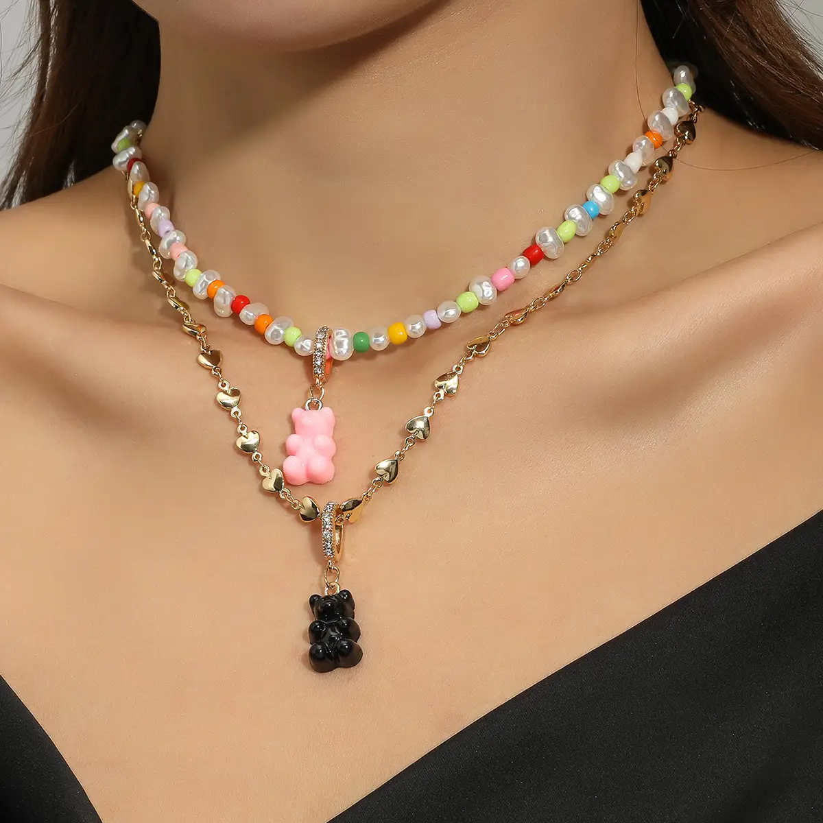 Bohemian Rainbow Wind Necklace Colored Rice Beads Folded Wind Collar Chain