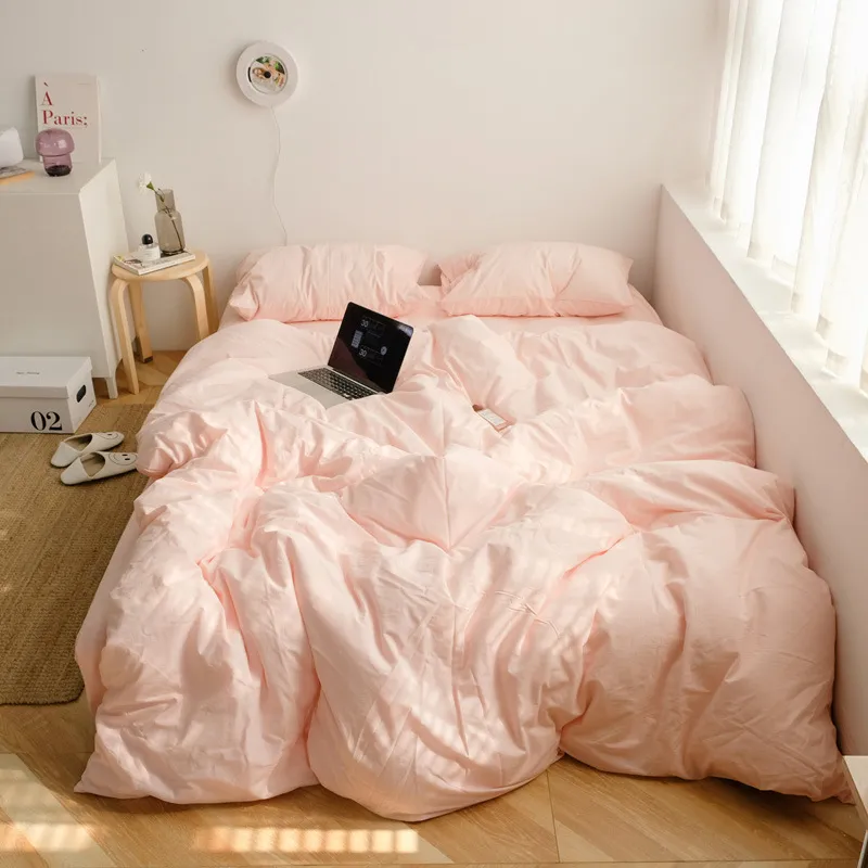 Pure Color Washed Cotton Quilt Cover Single Product - Light Pink