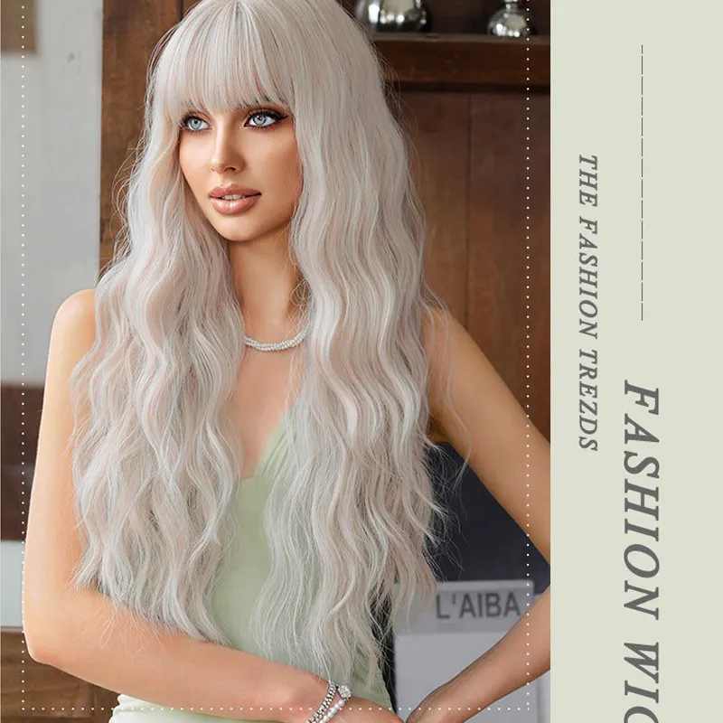 Silver Pink Curly Long Hair Full-head Wig