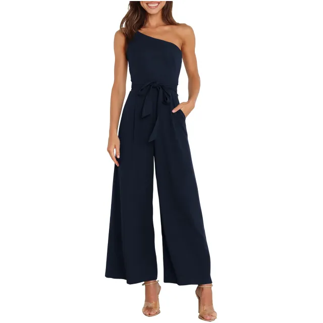Temperament Commute Solid Color Lace up Jumpsuit For Women Dark Blue - Shop at LoveMi