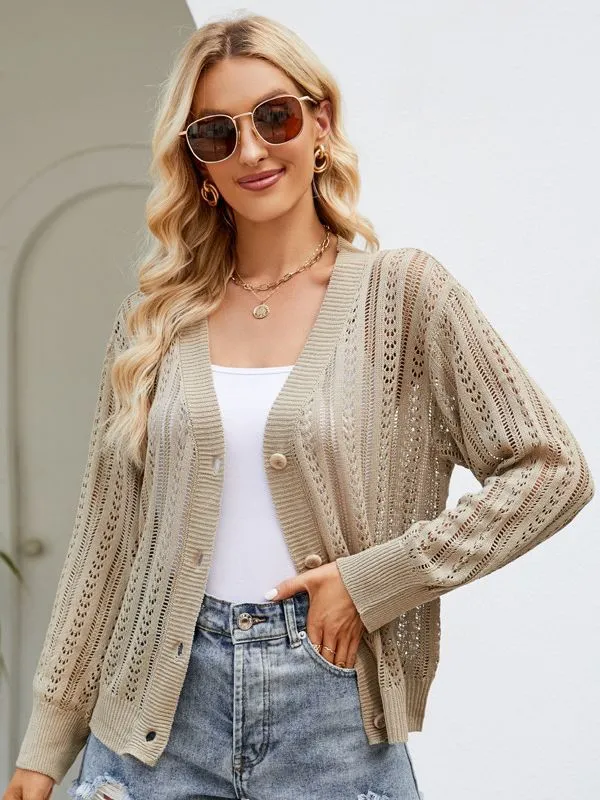 Stylish Hollowed out Cardigan Khaki - Shop at LoveMi