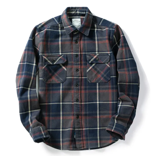 Men's Thickened Flannel American Shirt Bluegrey - Shop at LoveMi
