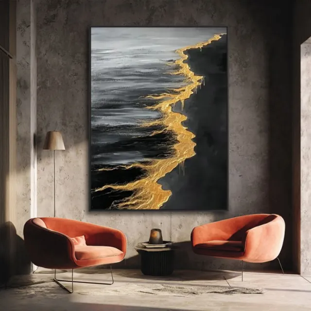 Handmade Abstract Golden Beach And Waves Texture Painting On Canvas Wall Art Hand Drawn Oil Painting For Home Living Room Decor Without Inner Frame - Shop at LoveMi