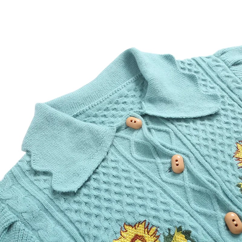 Title 2, Embroidered Balloon Sleeve Knit Cardigan Casual...