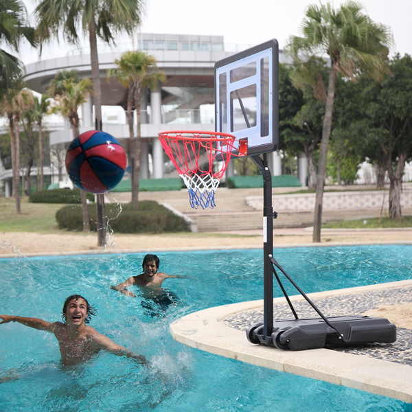 HY-B064S Portable Movable Swimming Pool PVC Transparent Backboard Basketball Stand  Basket Adjustment Height 1.15m-1.35m  Maximum Applicable For 7    Ball