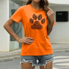 Printed Palm Print T-shirt Cotton Plus Size - Orange - View 1