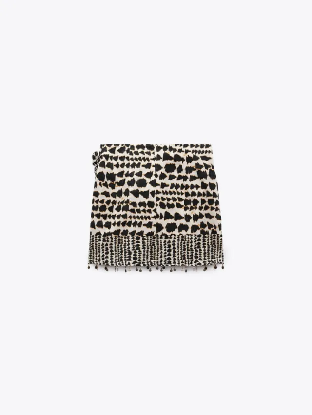 Beaded Double Breasted Printed Mini Skirt - Shop at LoveMi