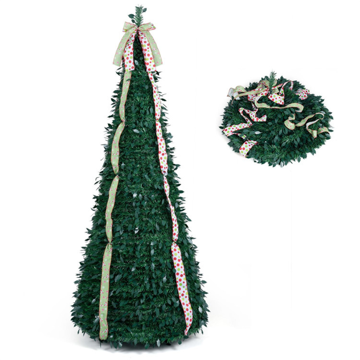 7ft Collapsible -Pop Up Christmas Tree Artificial PVC Xmas Tree With Satin Ribbons & Bow Unlit Holiday Decor For Home Office---Unavailable Platform-Temu&Amazon — 1