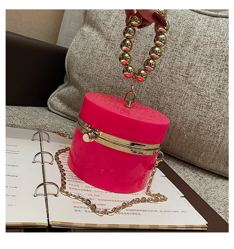 Summer Acrylic Transparent Box Round Bucket Bag Net Celebrity Single Shoulder Bag - Rose