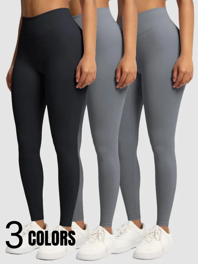 3 Pack Women Elastic Breathable Tummy Control Squat Proof High Waist Yoga Pants Black Grey Grey - Shop at LoveMi