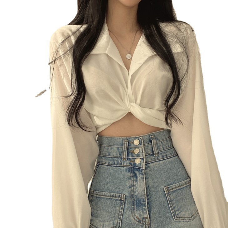 Women's Back Ties Bow Short Shirt