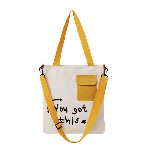 Crossbody One shoulder Large capacity Canvas Bag Cream - Shop at LoveMi