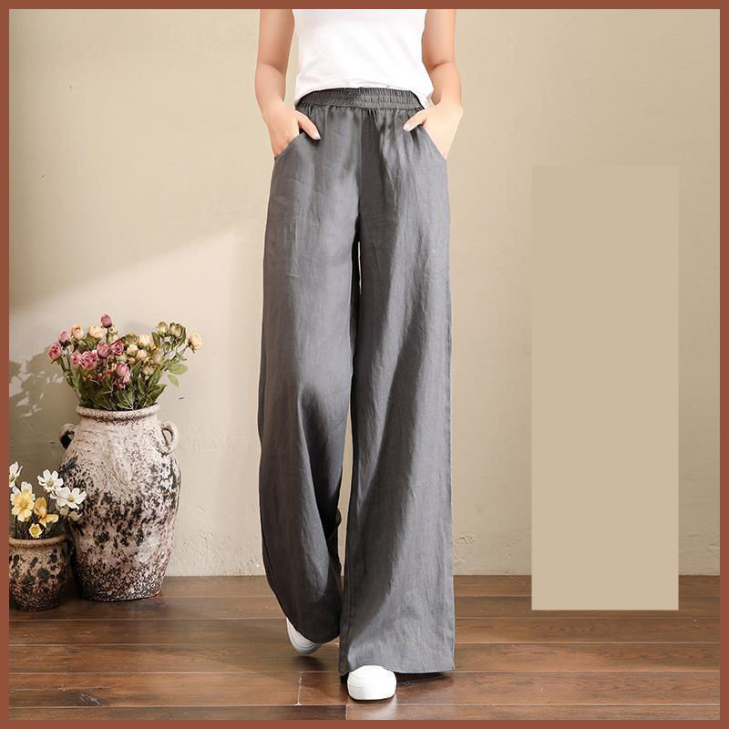 Title 2, Pure Linen Korean Wide Leg Pants Women Loose Rope