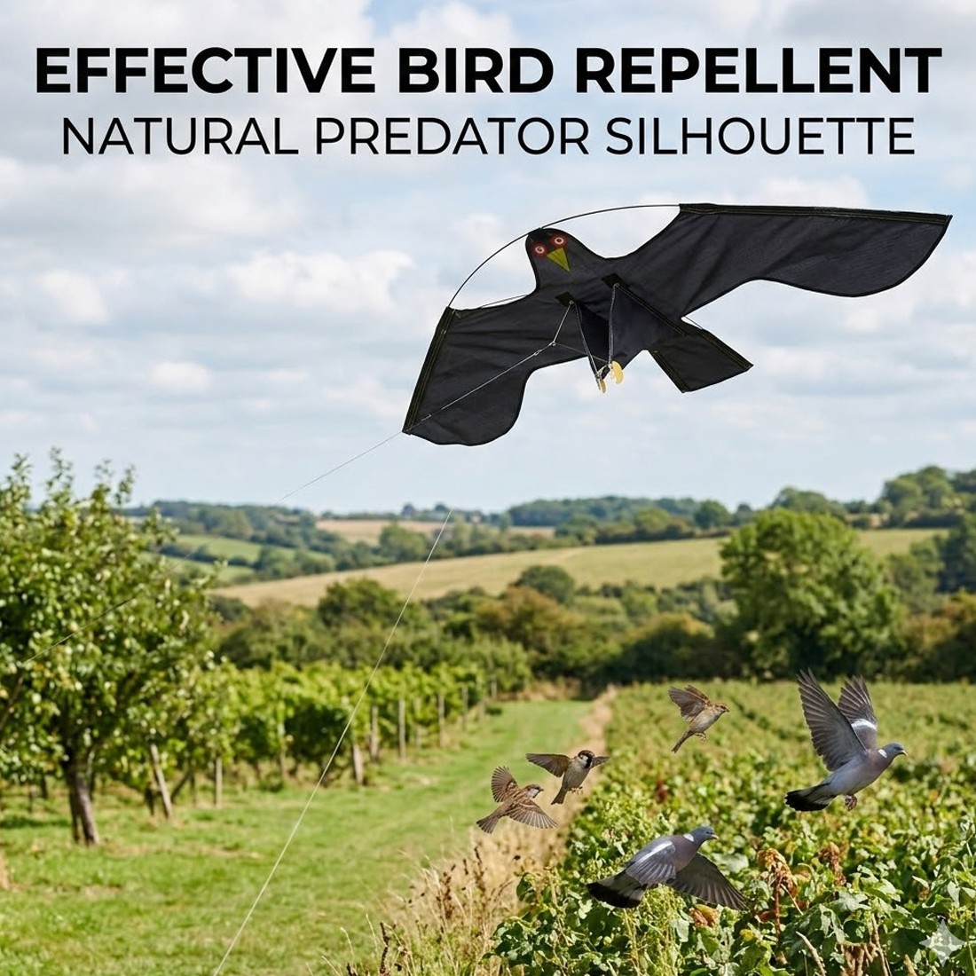 Flying Hawk Kite Garden Bird Repeller Scarer Extendable With 4m Telescopic Poles