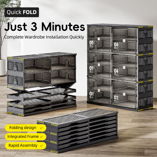 6 Layers Of 24 Pairs Of Hard Plastic Shoe Storage Cabinet, Large Stackable And Foldable Sneaker Shoe Box Storage Cabinet - Image 4