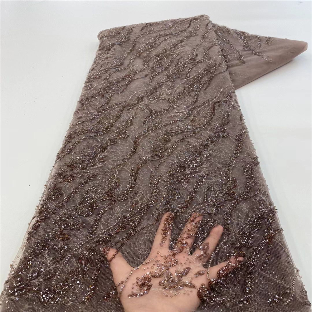 Fashion Wave Stripe Sequins Wedding Dress Lace Mesh Fabric - Image 6