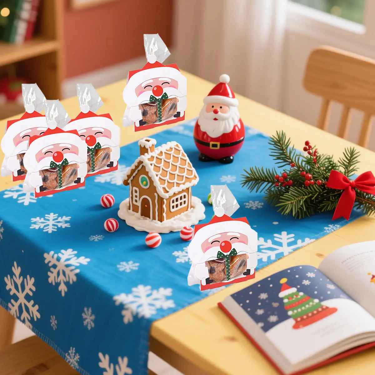 3D Christmas Goody Gift Boxes With Transparent Bags For Holiday Xmas Goodie Paper Boxes, School Classroom Party Favor Supply, Santa Claus Design Candy Treat Car