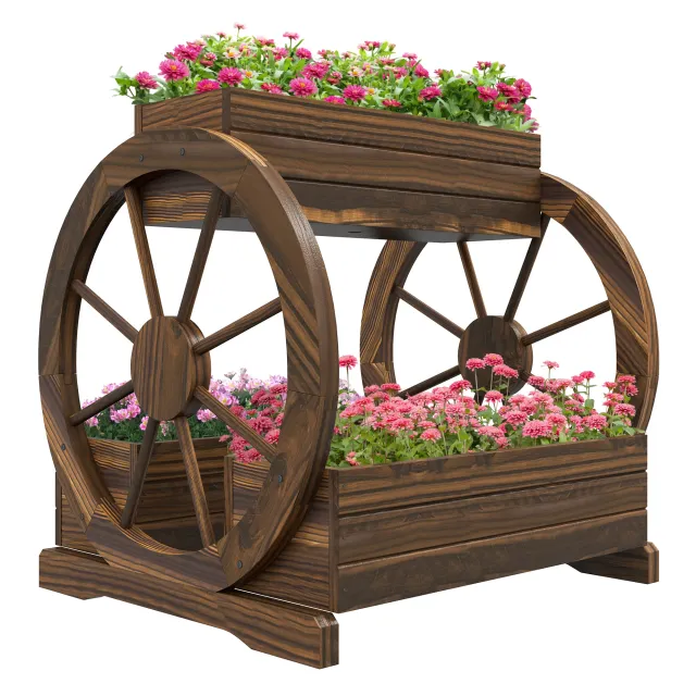 Wooden Wagon Planter Box, 3 Tier Raised Garden Bed, For Vegetables Flowers Herbs Carbonized - Shop at LoveMi
