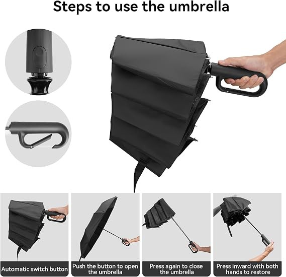 105cm 30 Ribs Windproof Umbrella Strong Reinforced Automatic Folding UK — image 5