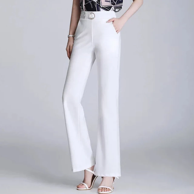 Draped Weave Ice Silk Suit Pants Wide Leg Cropped Flared Trousers