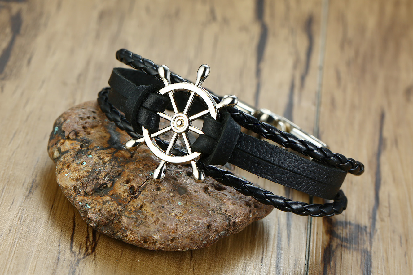 Title 1, Alloy Buckle Rudder Leather Bracelet Black