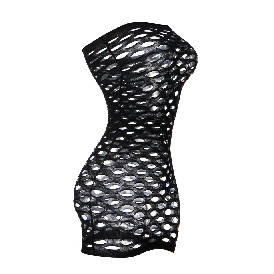 Tube Top Net Dress Net Skirt Full Body Hollow Transparent Round Hole Clothes Black - Shop at LoveMi
