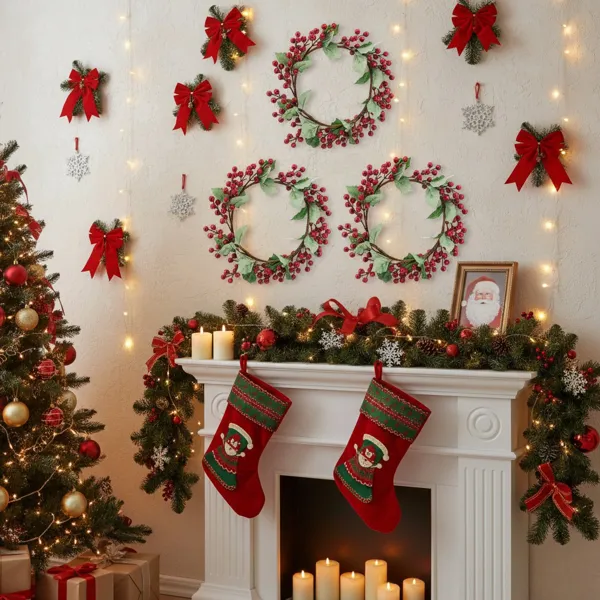 Set Christmas Door Wreath With Pine Cones & Greenery 13 Red Berry Holly Wreath For Holiday Home Decor FBA Shipment Default Title - Shop at LoveMi