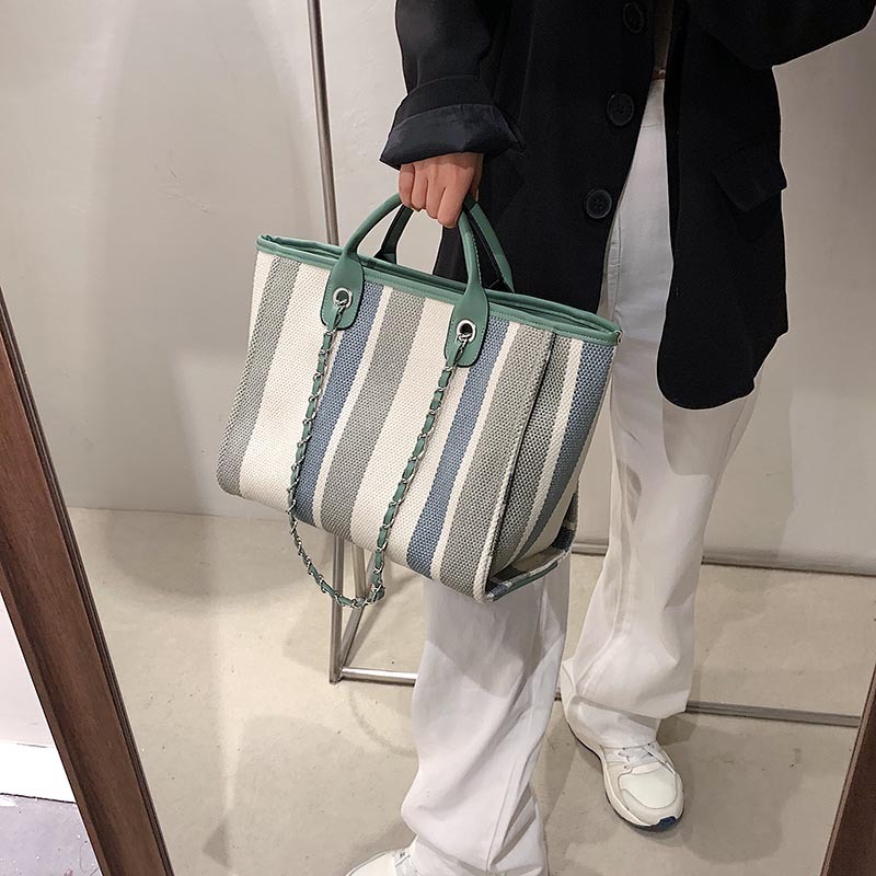 Women's Striped Texture Portable Chain Hit Color Bag