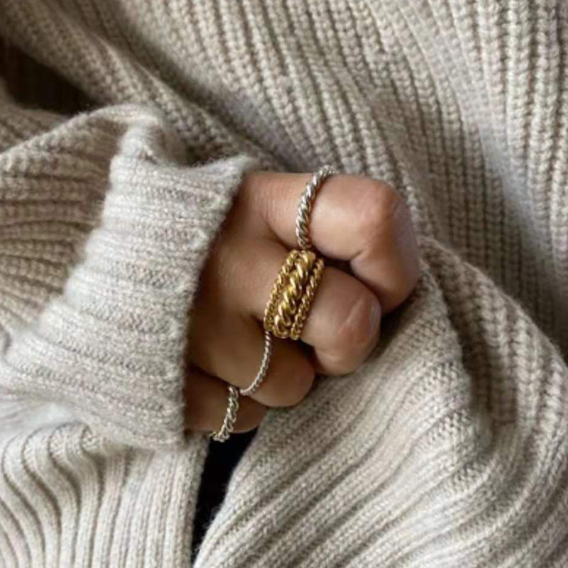Titanium Steel Gold Plated Vintage Wide Thread Ring