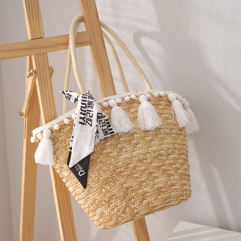 Women's Large Capacity Tote Bag Western Style One Shoulder Straw Woven