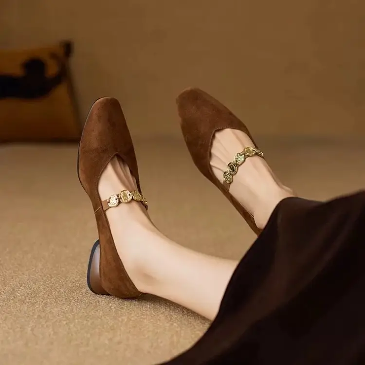 Women's French Vintage Squaretoe Suede Mary Jane