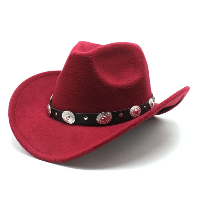 Minority Style Woolen Western Cowboy Hats Men's And Women's Couple Hats Wine Red - Shop at LoveMi